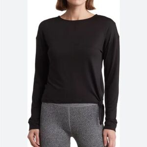 NWT Kyodan Black Ultra Soft Long Sleeve side Tie Miss Jersey Women's Top